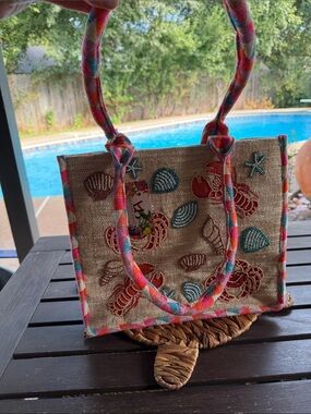 Mary Frances Embellished Seashell beach tote w/ free matching pouch NWOT